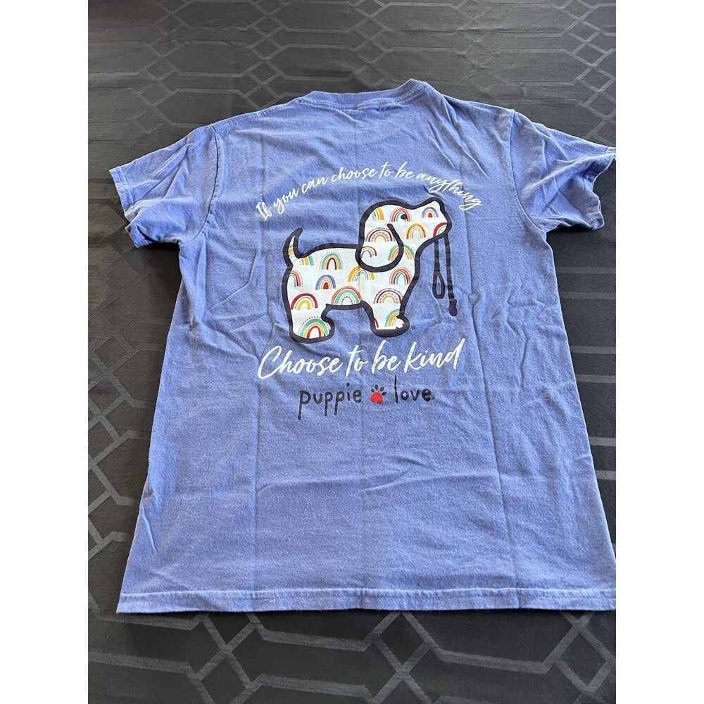 Puppie Love Choose To Be Kind Women’s Small Cotton Short Sleeve Tee Periwinkle